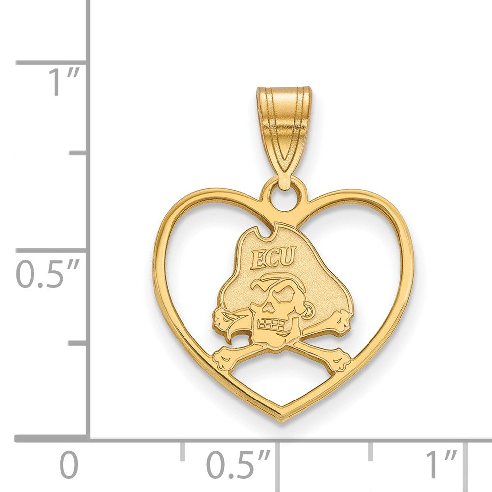 Gold Plated Sterling Silver Logoart East Carolina University Pirate Heart Pendant