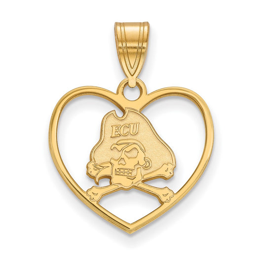 Gold Plated Sterling Silver Logoart East Carolina University Pirate Heart Pendant