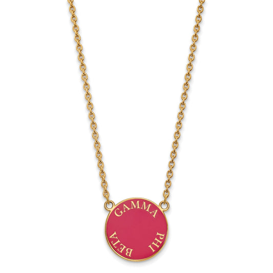 Gold Plated Sterling Silver Logoart Gamma Phi Beta Sorority Text Large Color Enamel Pendant 18 Inch Necklace