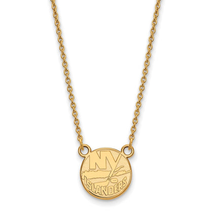 Gold Plated Sterling Silver Nhl Logoart New York Islanders Small Pendant 18 Inch Necklace