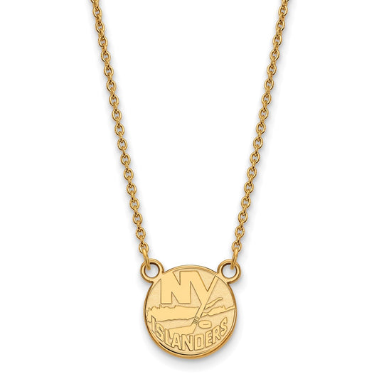 Gold Plated Sterling Silver Nhl Logoart New York Islanders Small Pendant 18 Inch Necklace