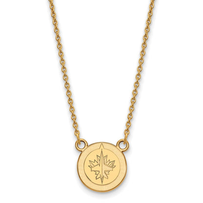 14K Yellow Gold Nhl Logoart Winnipeg Jets Small Pendant 18 Inch Necklace