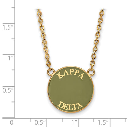 Gold Plated Sterling Silver Logoart Kappa Delta Sorority Text Large Color Enamel Pendant 18 Inch Necklace