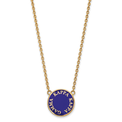 Gold Plated Sterling Silver Logoart Kappa Gamma Sorority Text Large Color Enamel Pendant 18 Inch Necklace