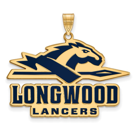 Gold Plated Sterling Silver Logoart Longwood University Lancers Extra Large Enameled Pendant