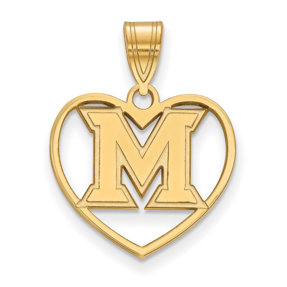 Gold Plated Sterling Silver Logoart Miami University Ohio Letter M Heart Pendant