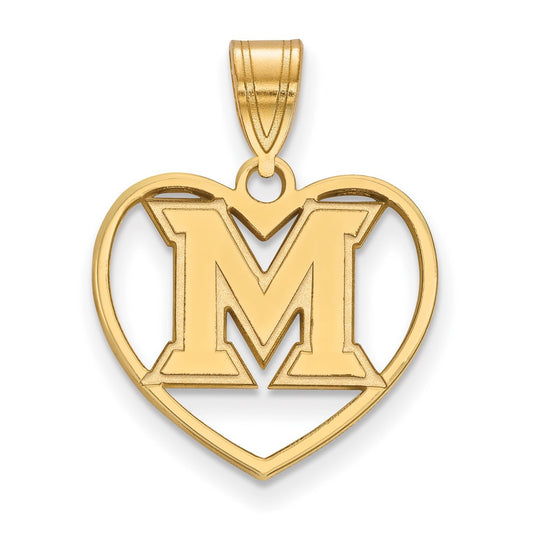 Gold Plated Sterling Silver Logoart Miami University Ohio Letter M Heart Pendant