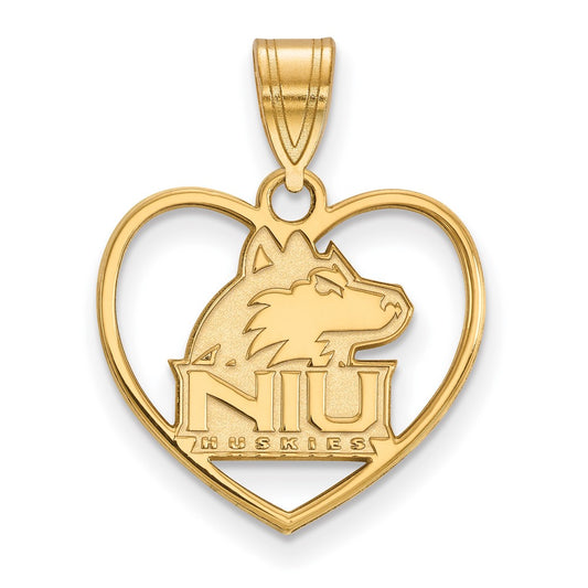 Gold Plated Sterling Silver Logoart Northern Illinois University N I U Huskies Heart Pendant