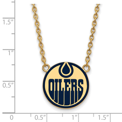 Gold Plated Sterling Silver Nhl Logoart Edmonton Oilers Large Enameled Pendant 18 Inch Necklace