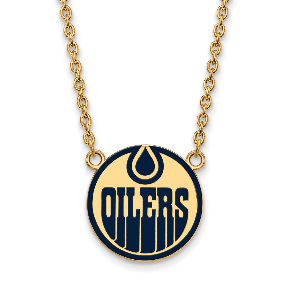 Gold Plated Sterling Silver Nhl Logoart Edmonton Oilers Large Enameled Pendant 18 Inch Necklace
