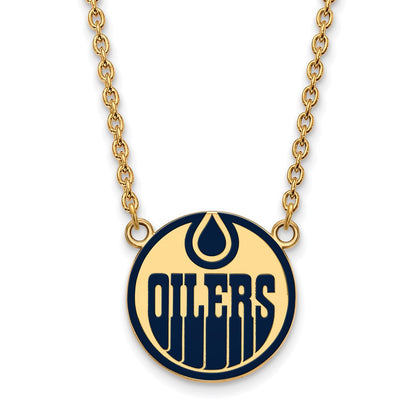 Gold Plated Sterling Silver Nhl Logoart Edmonton Oilers Large Enameled Pendant 18 Inch Necklace