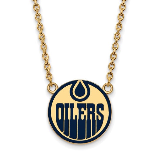 Gold Plated Sterling Silver Nhl Logoart Edmonton Oilers Large Enameled Pendant 18 Inch Necklace