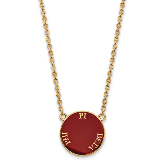 Gold Plated Sterling Silver Logoart Pi Beta Phi Sorority Text Large Color Enamel Pendant 18 Inch Necklace