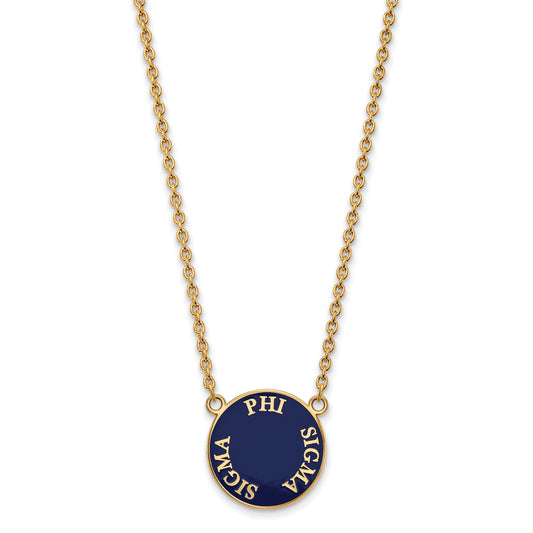 Gold Plated Sterling Silver Logoart Phi Sigma Sorority Text Large Color Enamel Pendant 18 Inch Necklace