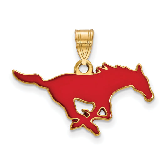 Gold Plated Sterling Silver Logoart Southern Methodist University Mustang Medium Enameled Pendant