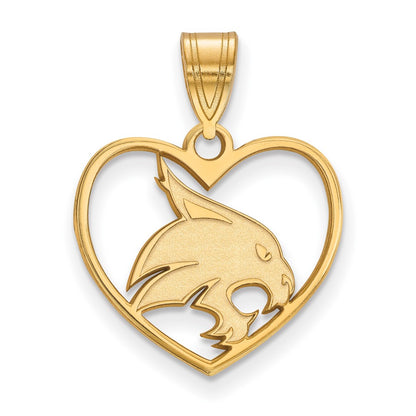 Gold Plated Sterling Silver Logoart Texas State University Bobcat Heart Pendant