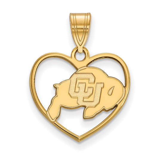 Gold Plated Sterling Silver Logoart University Of Colorado Buffalo Heart Pendant