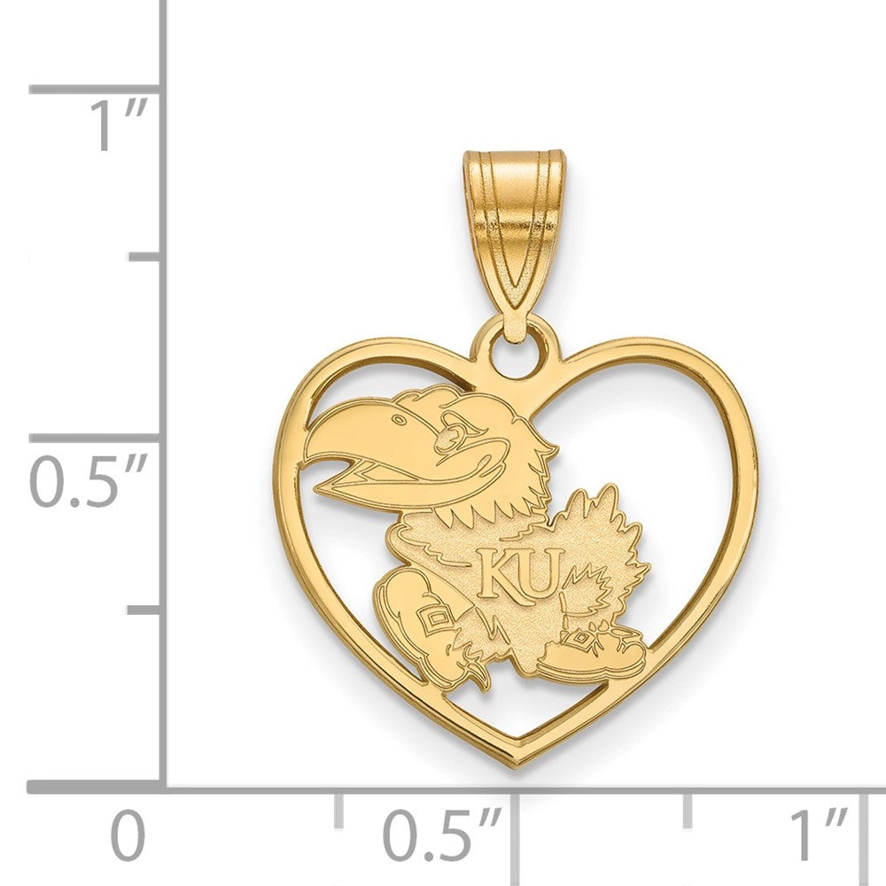 Gold Plated Sterling Silver Logoart University Of Kansas Jayhawk Heart Pendant