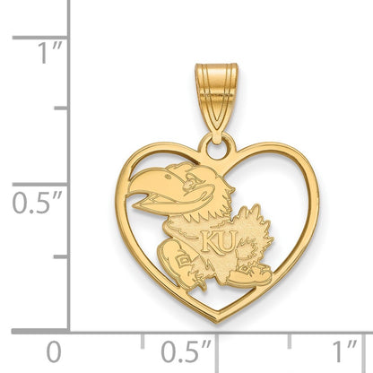 Gold Plated Sterling Silver Logoart University Of Kansas Jayhawk Heart Pendant