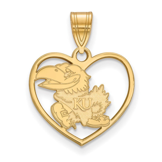 Gold Plated Sterling Silver Logoart University Of Kansas Jayhawk Heart Pendant
