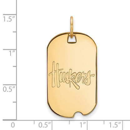 Gold Plated Sterling Silver Logoart University Of Nebraska Huskers Small Dog Tag Pendant