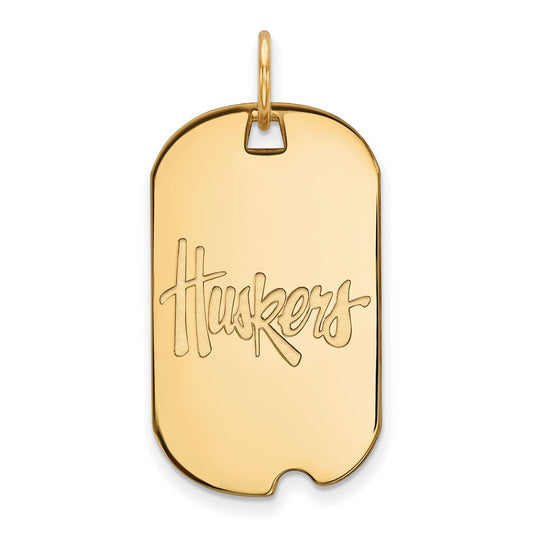 14K Yellow Gold Logoart University Of Nebraska Huskers Small Dog Tag Pendant