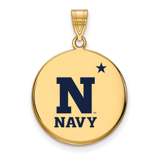 Gold Plated Sterling Silver Logoart Us Naval Academy Large Enameled Disc Pendant