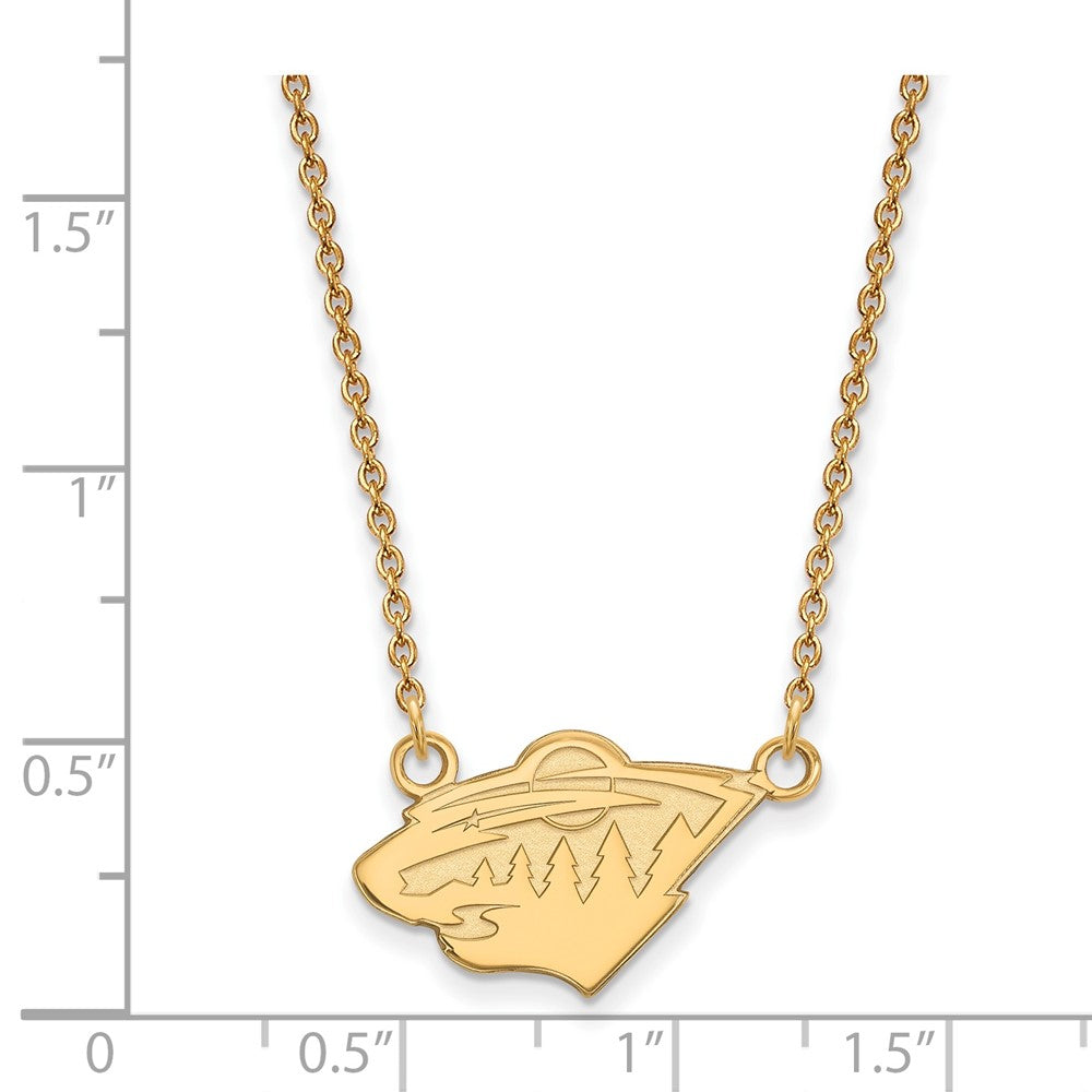10K Yellow Gold Nhl Logoart Minnesota Wild Small Pendant 18 Inch Necklace