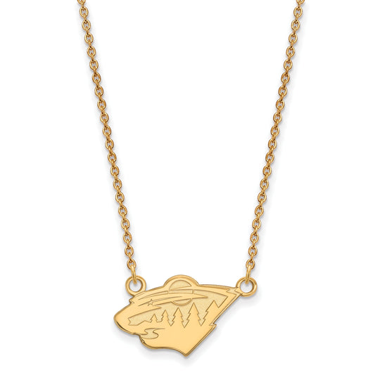 14K Yellow Gold Nhl Logoart Minnesota Wild Small Pendant 18 Inch Necklace