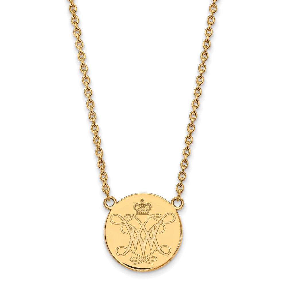 Gold Plated Sterling Silver Logoart College Of William And Mary Large Disc Pendant 18 Inch Necklace