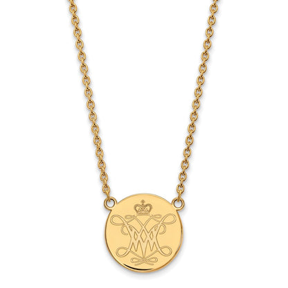 Gold Plated Sterling Silver Logoart College Of William And Mary Large Disc Pendant 18 Inch Necklace