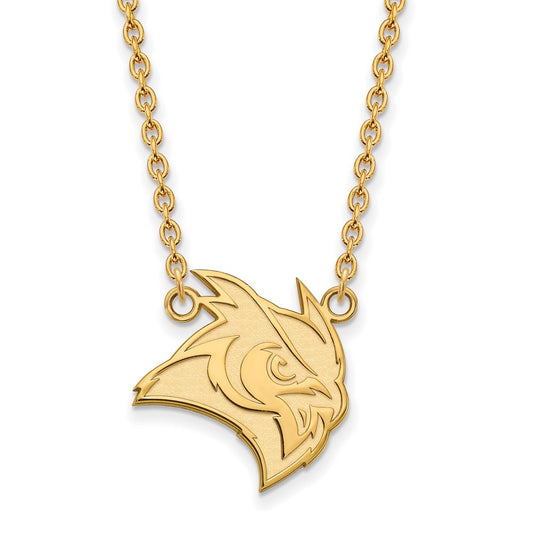 Gold Plated Sterling Silver Logoart Rice University Owl Large Pendant 18 Inch Necklace