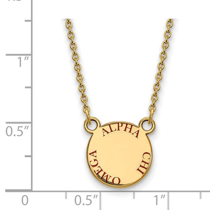 Gold Plated Sterling Silver Logoart Alpha Chi Omega Sorority Text Small Color Enamel Pendant 18 Inch Necklace