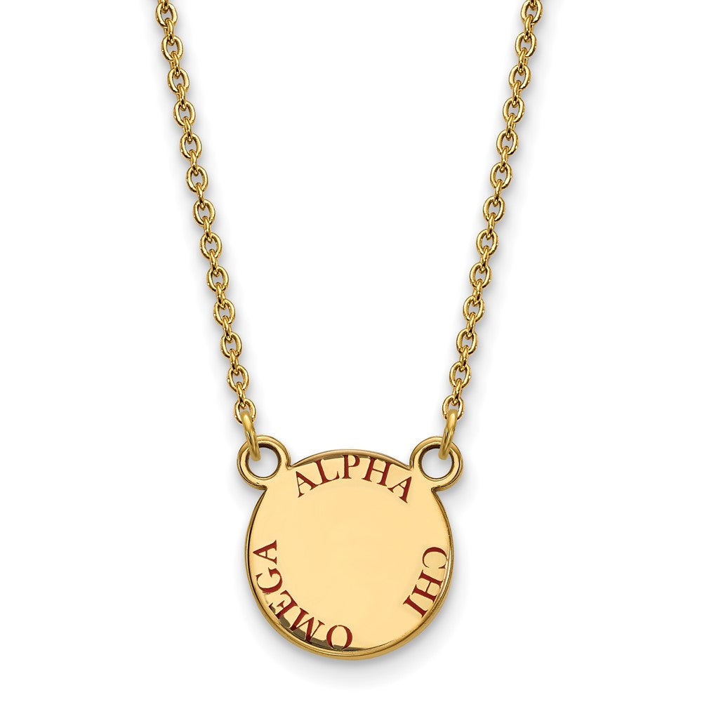 Gold Plated Sterling Silver Logoart Alpha Chi Omega Sorority Text Small Color Enamel Pendant 18 Inch Necklace
