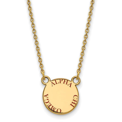 Gold Plated Sterling Silver Logoart Alpha Chi Omega Sorority Text Small Color Enamel Pendant 18 Inch Necklace
