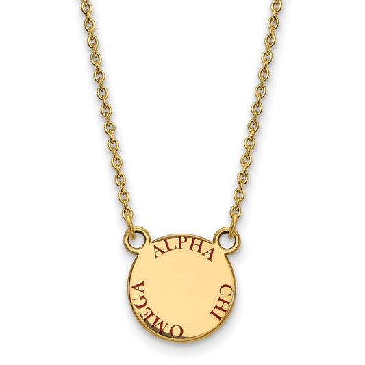 Gold Plated Sterling Silver Logoart Alpha Chi Omega Sorority Text Small Color Enamel Pendant 18 Inch Necklace