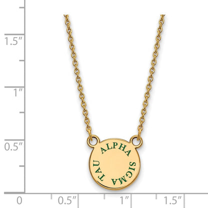 Gold Plated Sterling Silver Logoart Alpha Sigma Tau Sorority Text Small Color Enamel Pendant 18 Inch Necklace