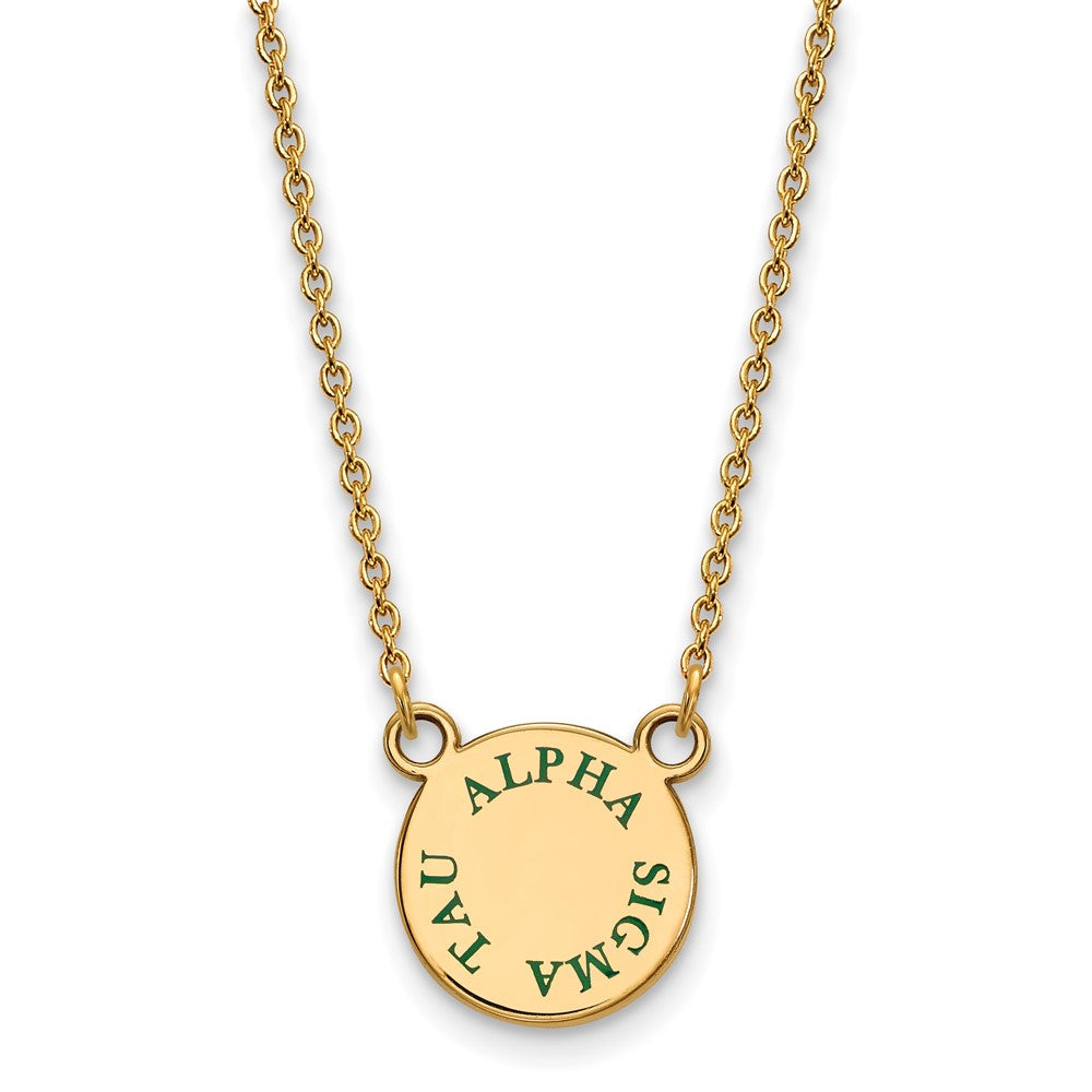 Gold Plated Sterling Silver Logoart Alpha Sigma Tau Sorority Text Small Color Enamel Pendant 18 Inch Necklace