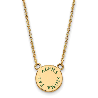 Gold Plated Sterling Silver Logoart Alpha Sigma Tau Sorority Text Small Color Enamel Pendant 18 Inch Necklace