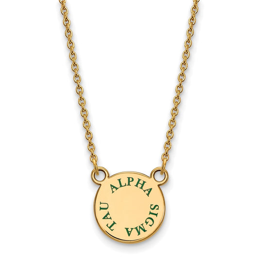 Gold Plated Sterling Silver Logoart Alpha Sigma Tau Sorority Text Small Color Enamel Pendant 18 Inch Necklace