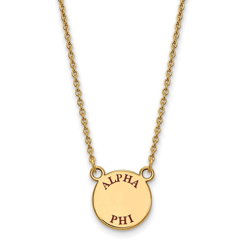 Gold Plated Sterling Silver Logoart Alpha Phi Sorority Text Small Color Enamel Pendant 18 Inch Necklace