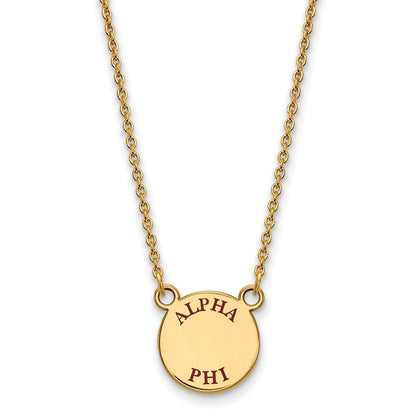 Gold Plated Sterling Silver Logoart Alpha Phi Sorority Text Small Color Enamel Pendant 18 Inch Necklace