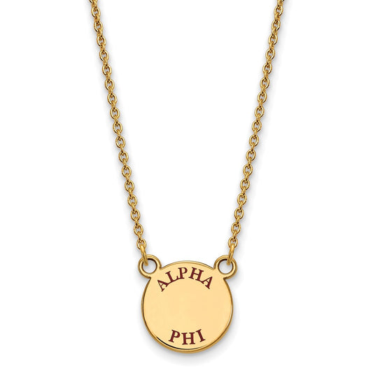 Gold Plated Sterling Silver Logoart Alpha Phi Sorority Text Small Color Enamel Pendant 18 Inch Necklace