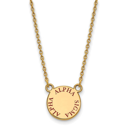 Gold Plated Sterling Silver Logoart Alpha Sigma Sorority Text Small Color Enamel Pendant 18 Inch Necklace