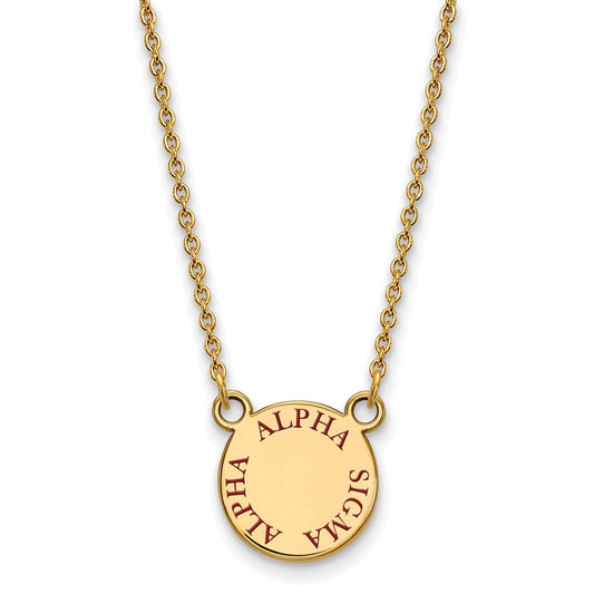 Gold Plated Sterling Silver Logoart Alpha Sigma Sorority Text Small Color Enamel Pendant 18 Inch Necklace