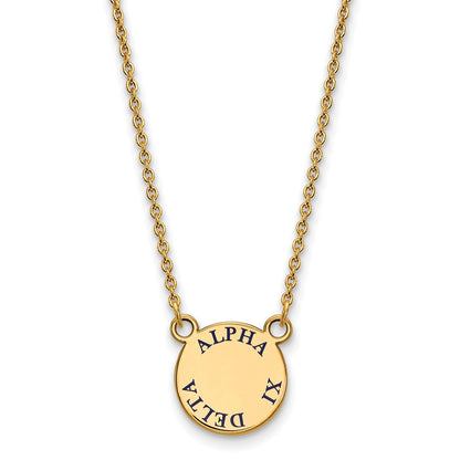 Gold Plated Sterling Silver Logoart Alpha Xi Delta Sorority Text Small Color Enamel Pendant 18 Inch Necklace