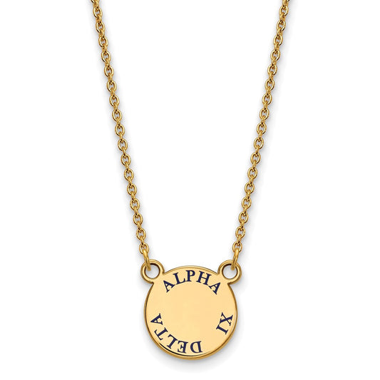 Gold Plated Sterling Silver Logoart Alpha Xi Delta Sorority Text Small Color Enamel Pendant 18 Inch Necklace