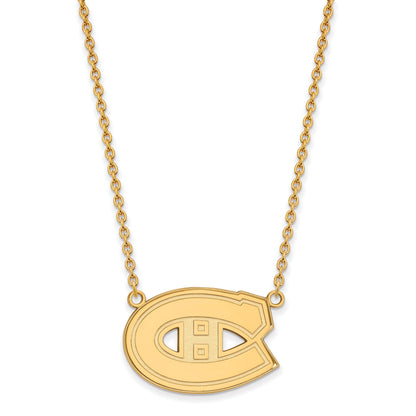 Gold Plated Sterling Silver Nhl Logoart Montreal Canadiens Large Pendant 18 Inch Necklace