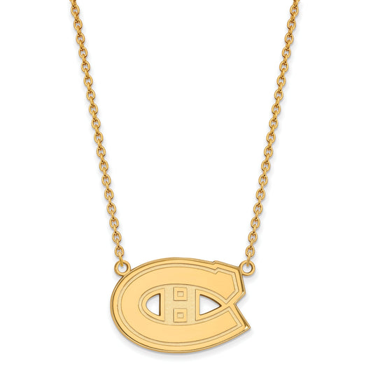 Gold Plated Sterling Silver Nhl Logoart Montreal Canadiens Large Pendant 18 Inch Necklace