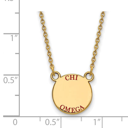 Gold Plated Sterling Silver Logoart Chi Omega Sorority Text Small Color Enamel Pendant 18 Inch Necklace